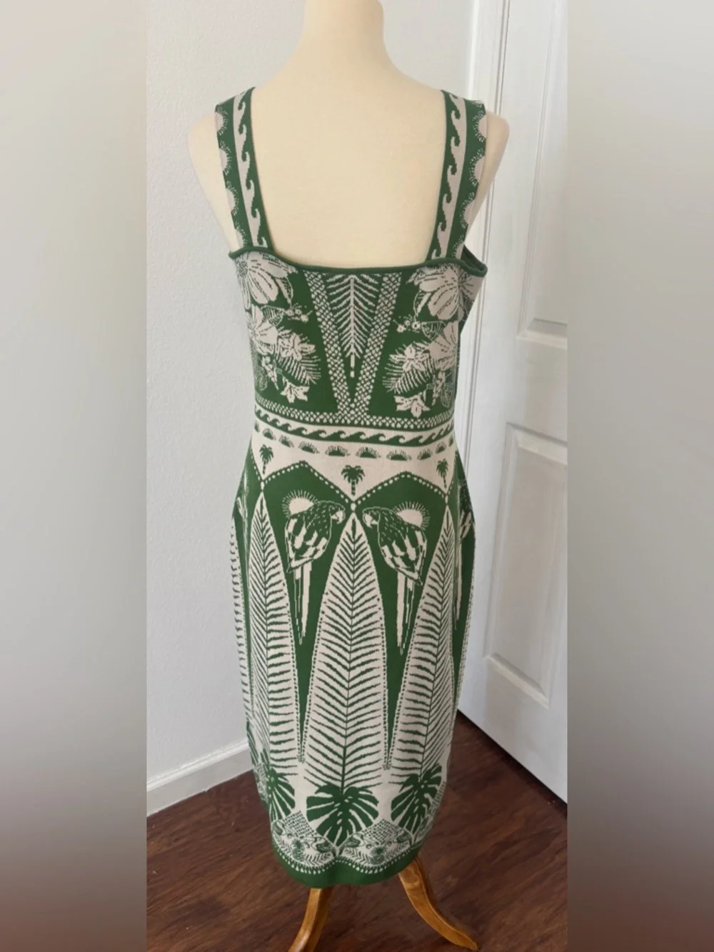 Farm Rio Macaw Jacquard Sweater Dress Fitted Square Neck Resort Vacation Large - Picture 3 of 12